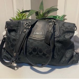 EUC- COACH Ashley Black Signature Canvas  Leather Carryall Shoulder Bag F19244